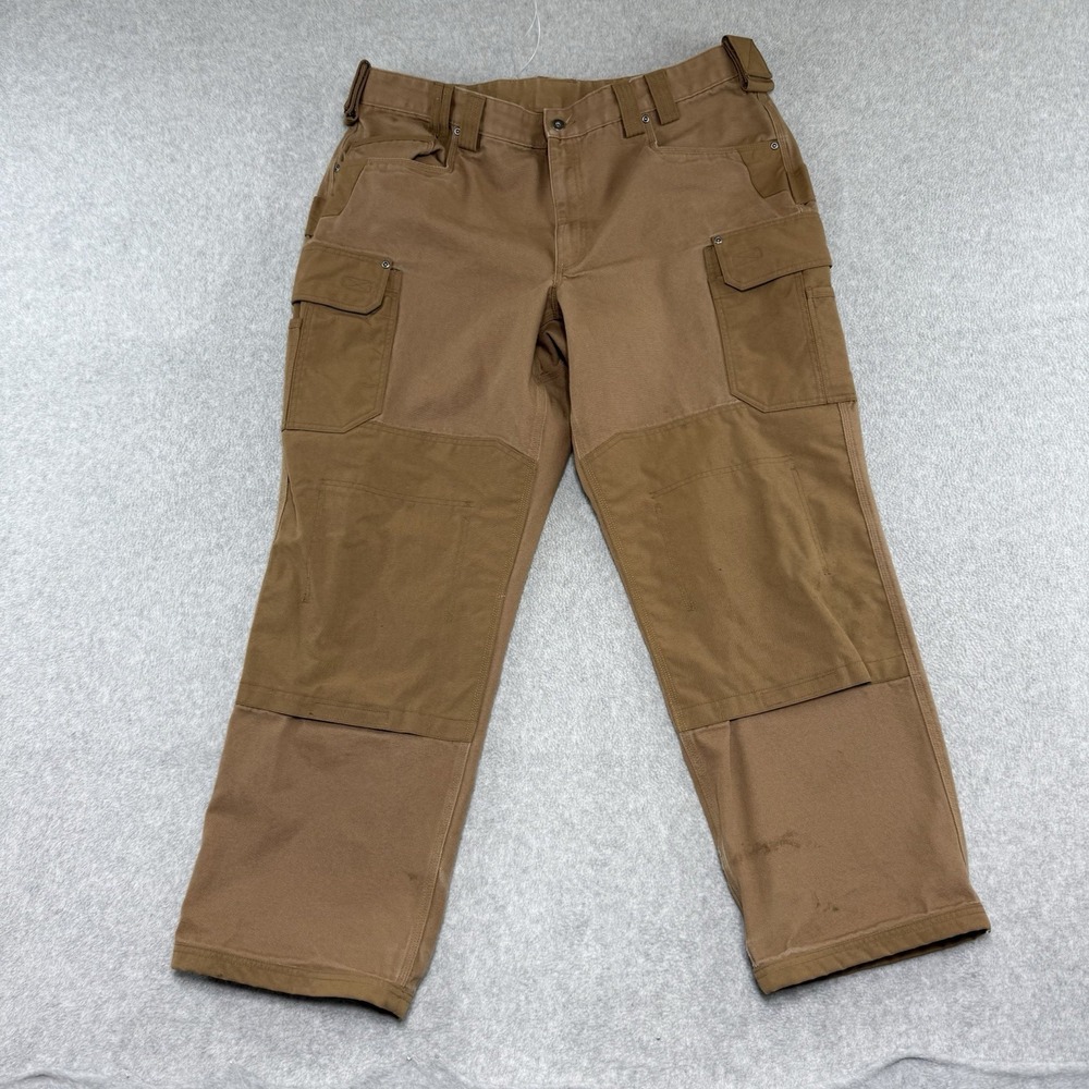 Duluth Flex Fire Hose Cargo Pants Mens 44x32 Brown Canvas Carpenter Double Knee